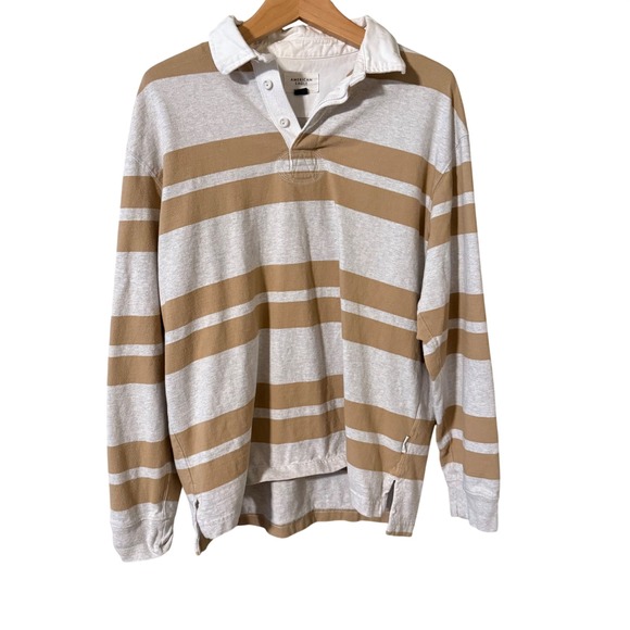 American Eagle Outfitters Mens Rugby Shirt Long Sleeve Stripe Classic Fit L - Picture 2 of 9